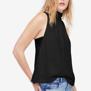 NWT Free People Womens Palm Breeze Mock-Neck Sleeveless Blouse Top, Black
